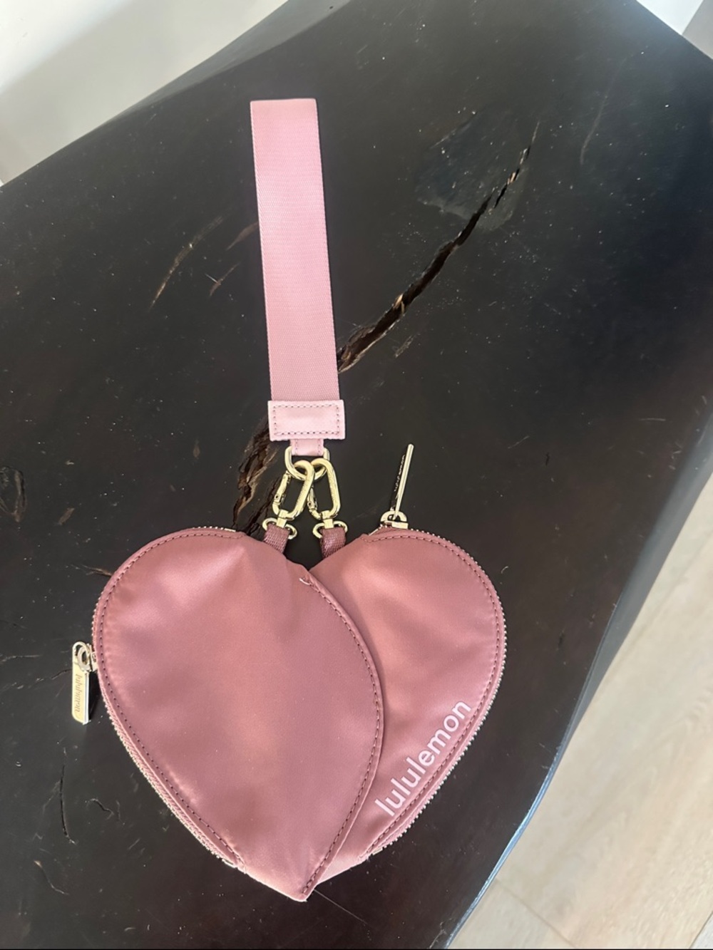 lululemon rose pink Heart Wristlet Pouch with Strap